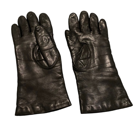 Vintage Aris Black Leather Gloves 100% Cashmere Lining Size 6.5 - Picture 2 of 9
